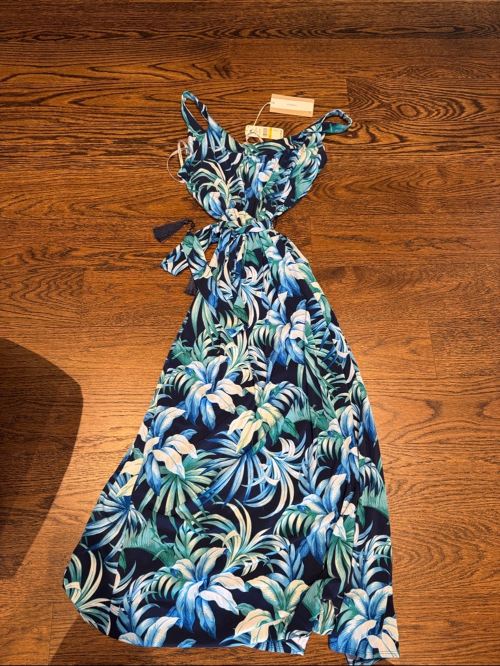 Tommy Bahama Carmela Navy and Teal Tropical Leaf Maxi Dress NWT